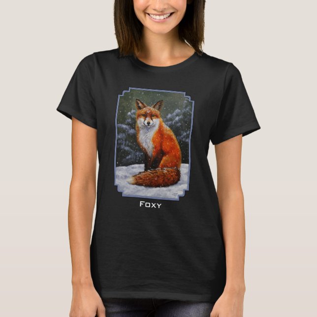 T-shirt Renard rouge mignon en neige hivernale (Devant)