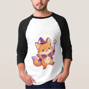 T-shirt Renard sorcier mignon lançant un sortilège d'Hallo