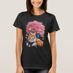 T-shirt Renard sous l'arbre de fleurs de cerisier Sakura B