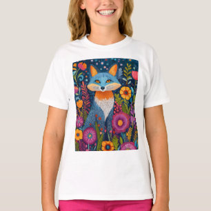 T-shirt Renard Vibrant Point Art Au Milieu De Flore Luxuri