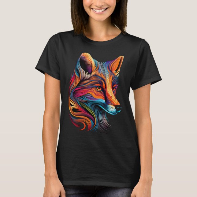 T-shirt Renard Visage Belle Colorée Animal Artistique (Devant)