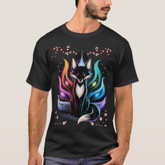 T-shirt Renardeaux Japonais Kitsune Sept Éléments Fleur de