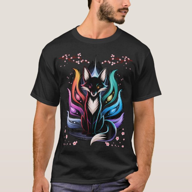 T-shirt Renardeaux Japonais Kitsune Sept Éléments Fleur de (Devant)