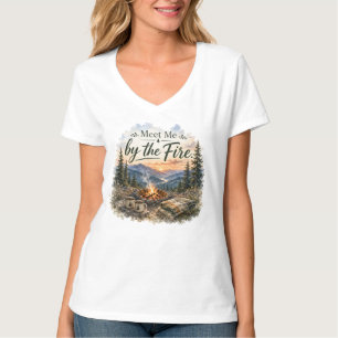 T-shirt Rencontre-moi près du feu Feu de camp Montagne Cou