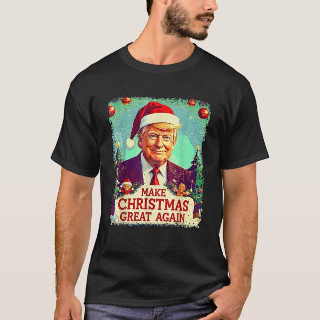 T-shirt Rendre Noël super à nouveau drôle Père Noël Trump  (Devant)
