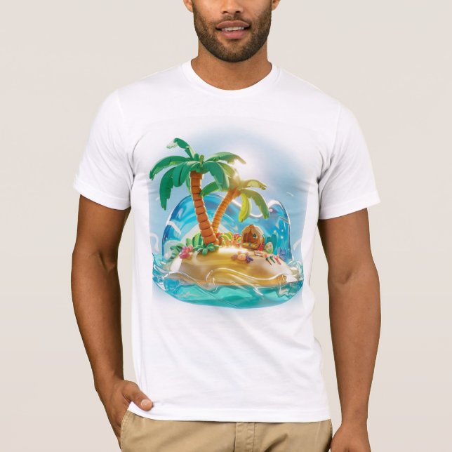 T-shirt Rendu 3D d'une île tropicale en été (Devant)