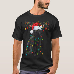 T-shirt Renne Chat Noir Lumières de Noël Chat