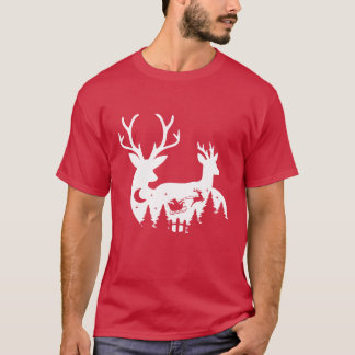 T-Shirt : Renne de Noël et Père Noël (rouge)