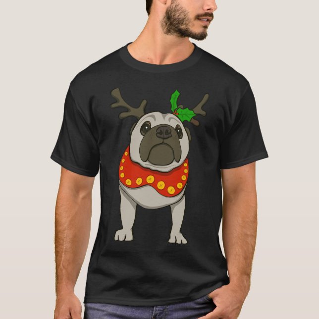 T-shirt Renne de Noël Pug Classique  883 (Devant)