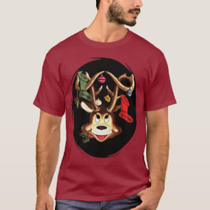 T-shirt Renne souriant décoré de chaussette de Noël