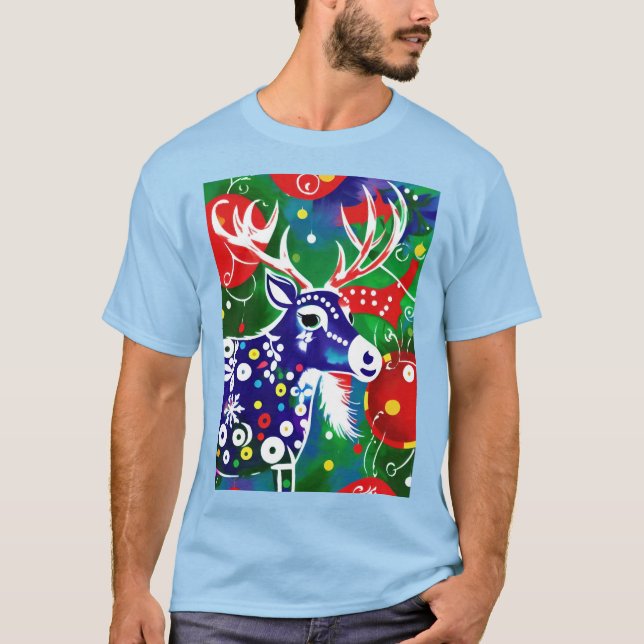 T-shirt Rennes de Noël d'art populaire funky (Devant)