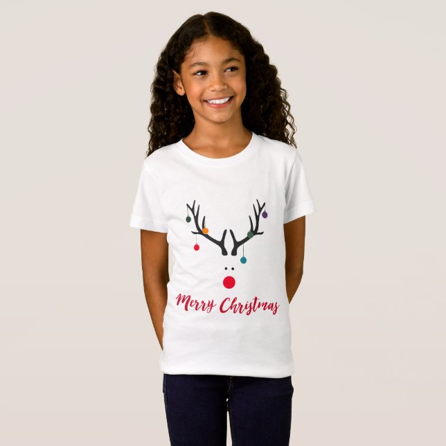 T-Shirt Rennes de Noël mignonnes et drôles sur blanc (Devant entier)