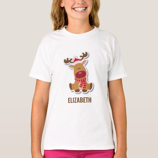 T-shirt Rennes de Rudolph mignon Noël Nom personnalisé (Devant)