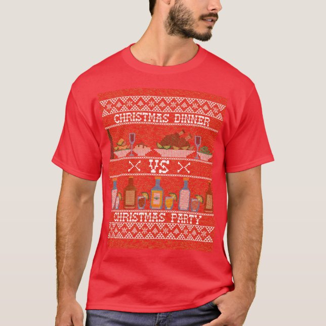 T-shirt Repas de Noël contre fête de Noël (Devant)