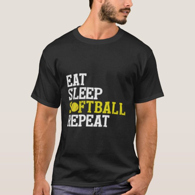 T-shirt Répéter le softball du sommeil (Devant)
