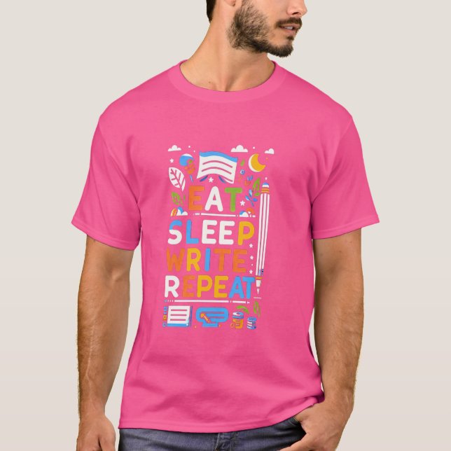 T-shirt Répéter l'écriture du sommeil de l'alimentation — (Devant)