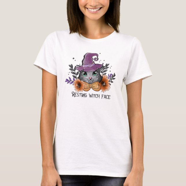 T-shirt Repose du visage de sorcière - Chat avec Casquette (Devant)