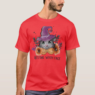 T-shirt Repose Sorcière visage mignon Chat en sorcière Cas