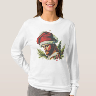 T-shirt Représentation de Jésus avec chapeau de Père Noël 