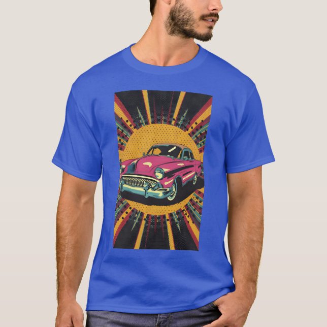 T-shirt Représentation pop art d'une voiture classique cou (Devant)