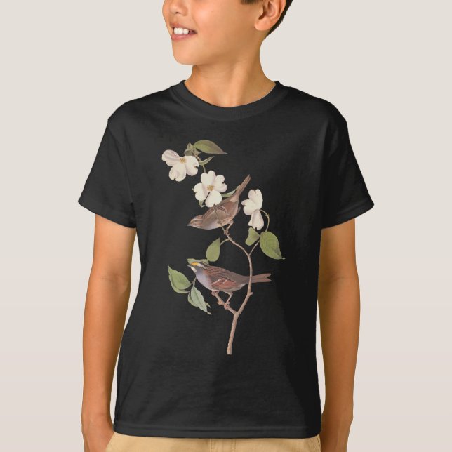 T-shirt Reproduction d'Audubon de Bruant Throsé Blanc (Devant)
