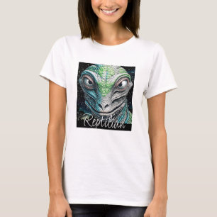 T-shirt Reptilian Lizard Homme Alien Extraterrestre En cou