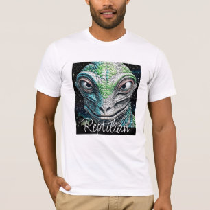 T-shirt Reptilian Lizard Homme Alien Extraterrestre En cou