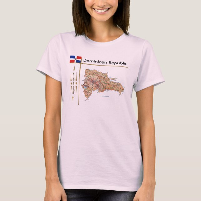 T-shirt République Dominicaine Carte + Indicateur + Titre  (Devant)