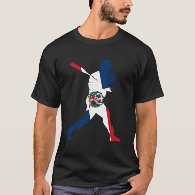 T-shirt République Dominicaine Drapeau Baseball Joueur Spo (Devant)