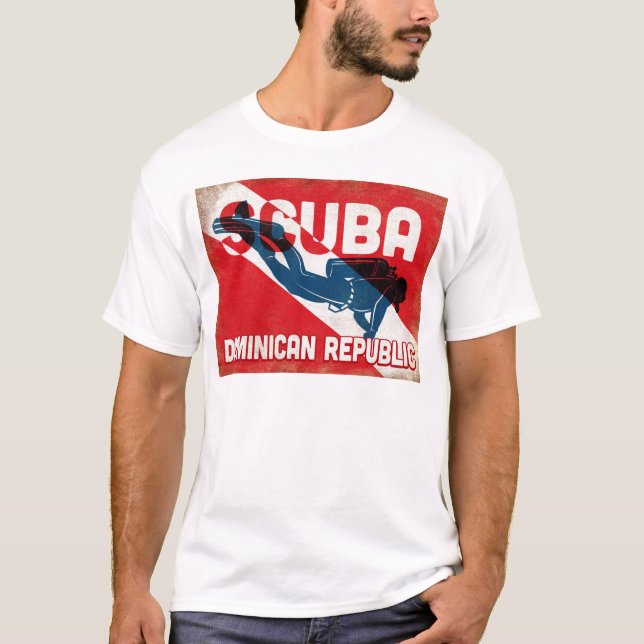 T-shirt République Dominicaine Plongeur Scuba - Blue Retro (Devant)
