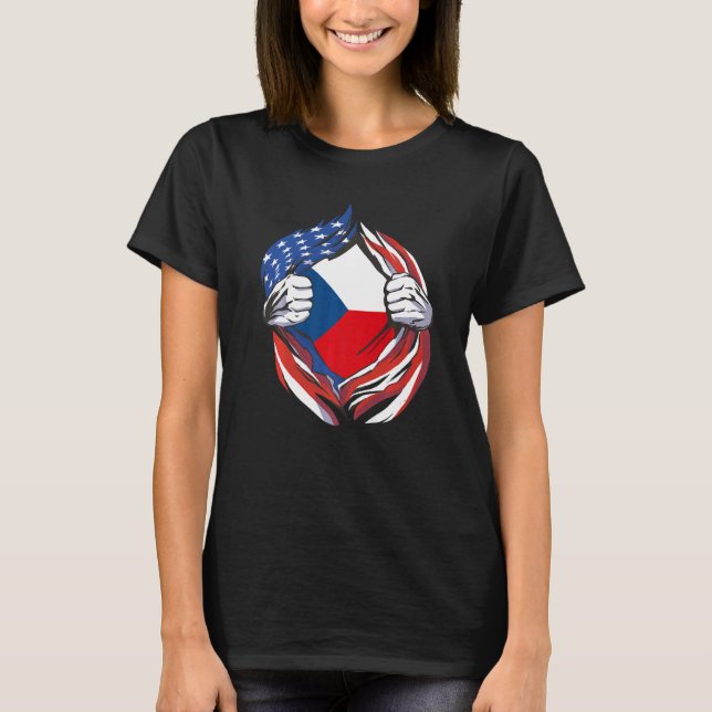 T-shirt République Tchèque Drapeau Américain Fier de Mon T (Devant)