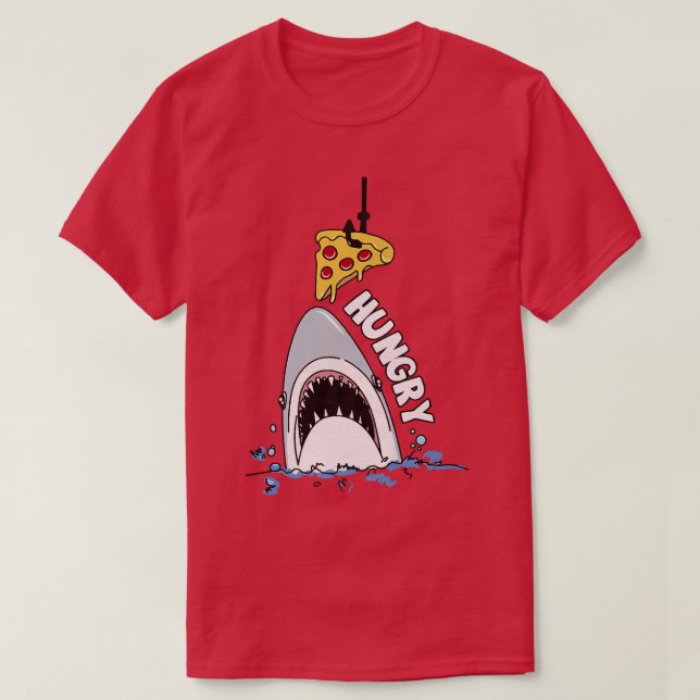 T-shirt Requin affamé drôle avec pizza (Design devant)