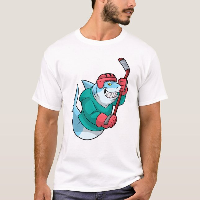 T-shirt Requin au hockey sur glace avec bâton de hockey su (Devant)