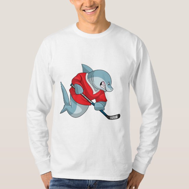 T-shirt Requin au hockey sur glace avec bâton de hockey su (Devant)