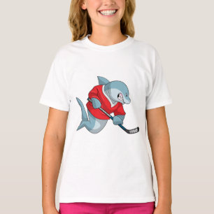 T-shirt Requin au hockey sur glace avec bâton de hockey su