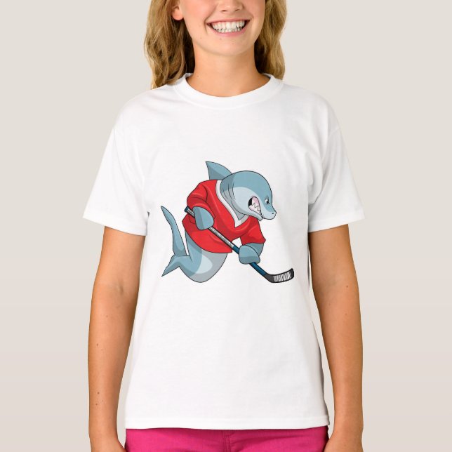 T-shirt Requin au hockey sur glace avec bâton de hockey su (Devant)