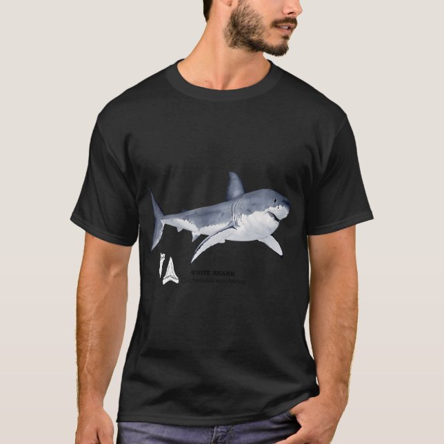 T-shirt REQUIN BLANC-Carcharodon carcharias (nom et dents (Devant)