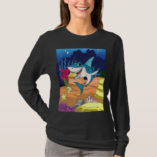 T-shirt Requin Bleu Nager Sous L'Océan Avec Un Grand Souri
