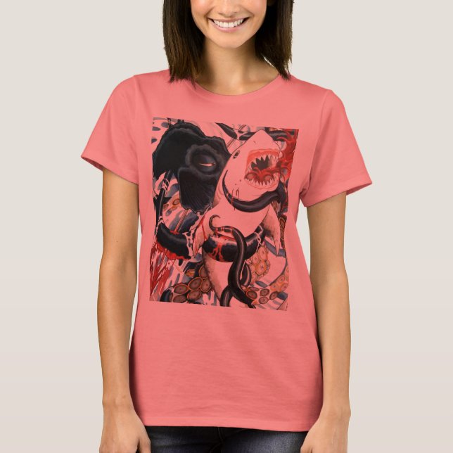 T-shirt requin contre poulpe (Devant)