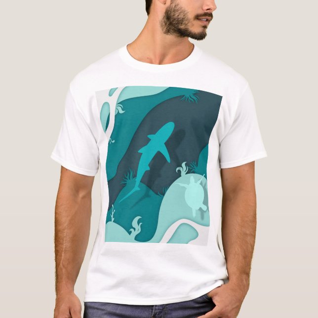 T-shirt Requin cool et tortue Art Abstrait (Devant)