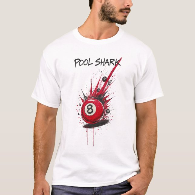 T-shirt Requin de billard à 8 boules rouge | Style d'art b (Devant)
