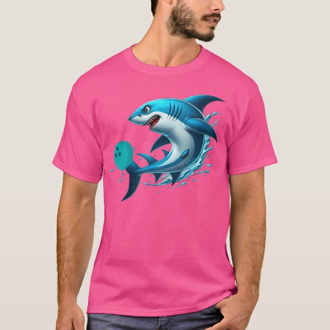 T-shirt Requin de bowling amusant jouant au bowling (Devant)