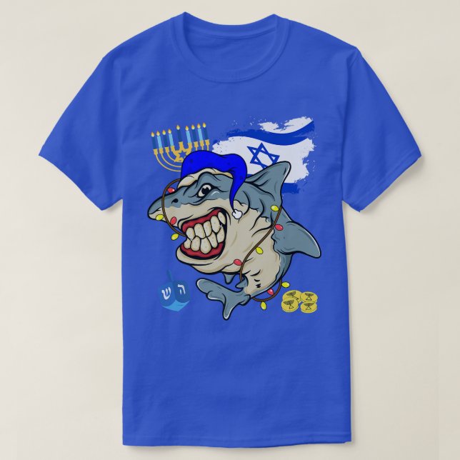 T-shirt Requin de Hanukkah Menorah de vacances juives Chan (Design devant)