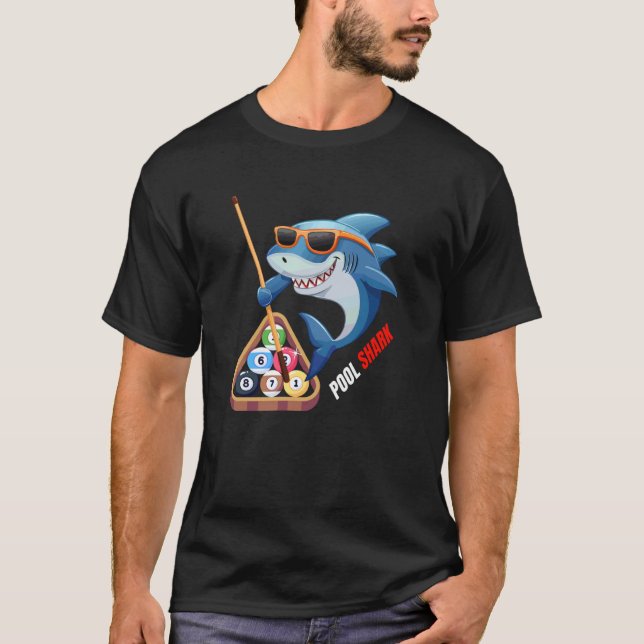 T-shirt Requin de Piscine  Requin Cool Joueur de Billard (Devant)