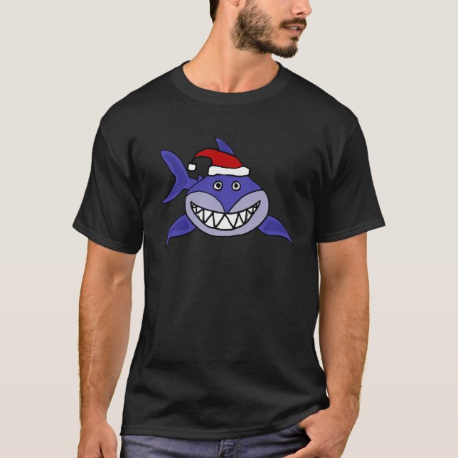 T-shirt Requin de sourire portant l'art de Noël de (Devant)