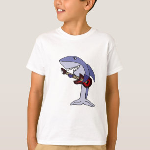 T-shirt Requin drôle jouant la guitare rouge