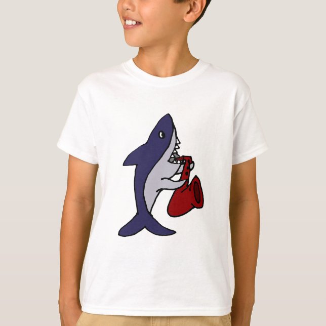 T-shirt Requin drôle jouant l'art de saxophone (Devant)