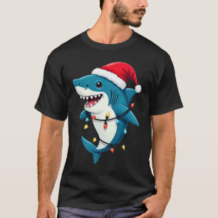 T-shirt Requin drôle portant un chapeau de Noël de Santa
