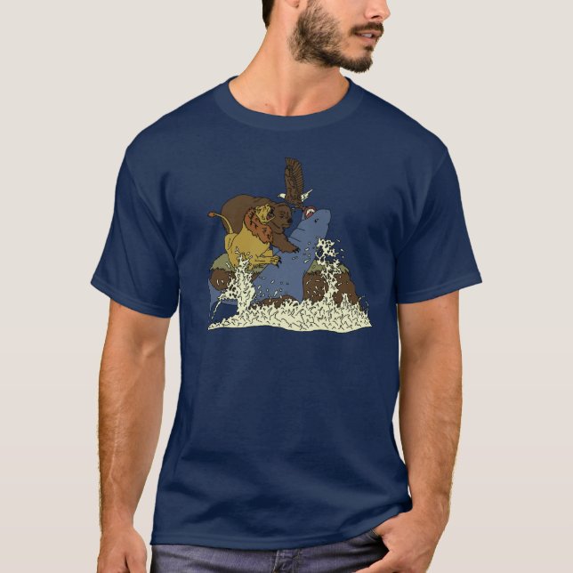 T-shirt Requin épique de bataille contre le lion contre (Devant)