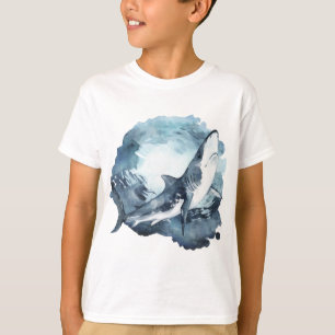 T-shirt Requin gris et blanc dans l'Océan bleu